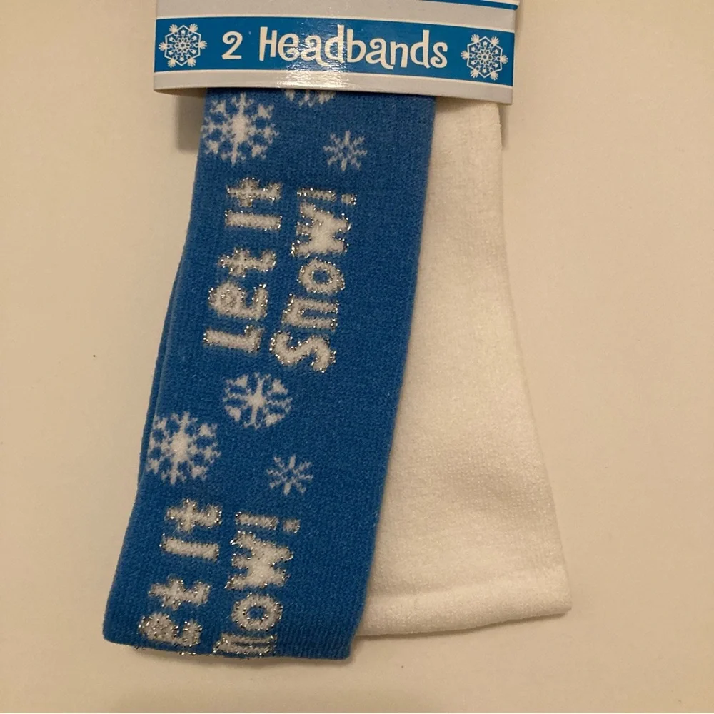 NEW Y2K 2pc Stretchy Winter Headbands Let It Snow Retro Hair Accessories